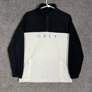 OBEY Worldwide‎ Mens Fleece Pullover Sweater Small Half Zip Colorblock